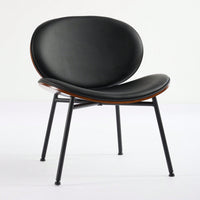 Mid-Century Modern Black Leather Lounge Chair With Walnut Finish Comfortable Backrest And Tripod Design