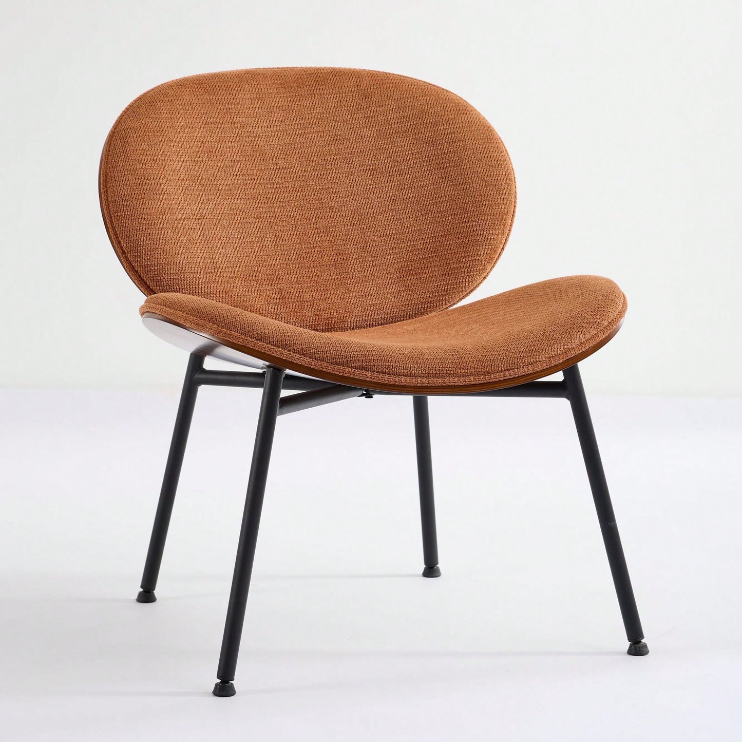 Mid-Century Modern Black Leather Lounge Chair With Walnut Finish Comfortable Backrest And Tripod Design