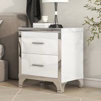 Sleek Black Mirrored Nightstand With Metal Handles And 2 Drawers For Bedroom And Living Room Storage