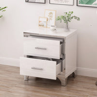 Sleek Black Mirrored Nightstand With Metal Handles And 2 Drawers For Bedroom And Living Room Storage