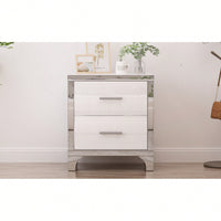 Sleek Black Mirrored Nightstand With Metal Handles And 2 Drawers For Bedroom And Living Room Storage