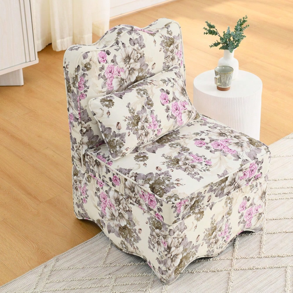 Soft Seat Flannel Dining Chair With Backrest And Matching Waist Pillow For Living Room - Pink