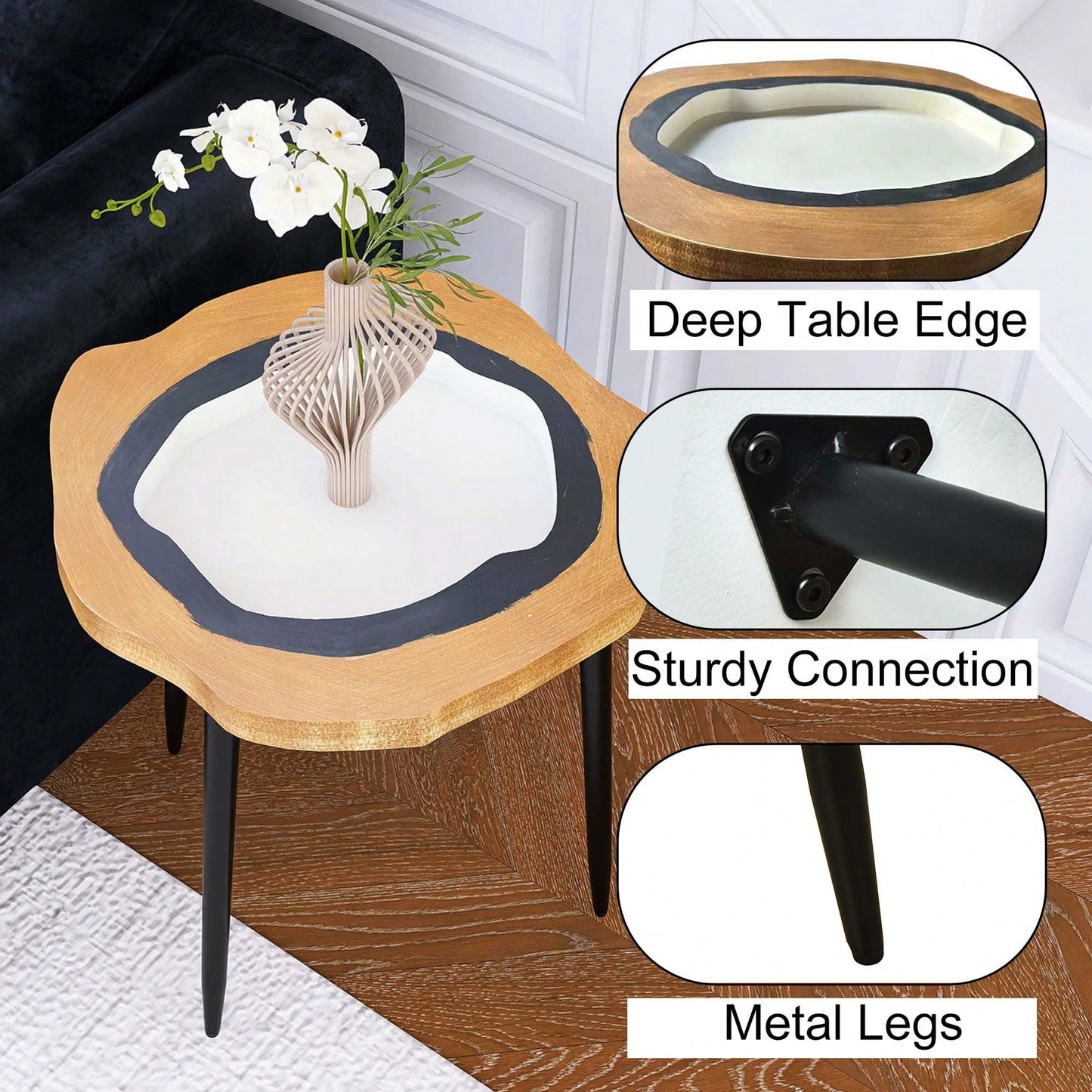 Versatile Small Side Table For Living Room Bedroom And Balcony MDF Top With Metal Legs Easy Assembly