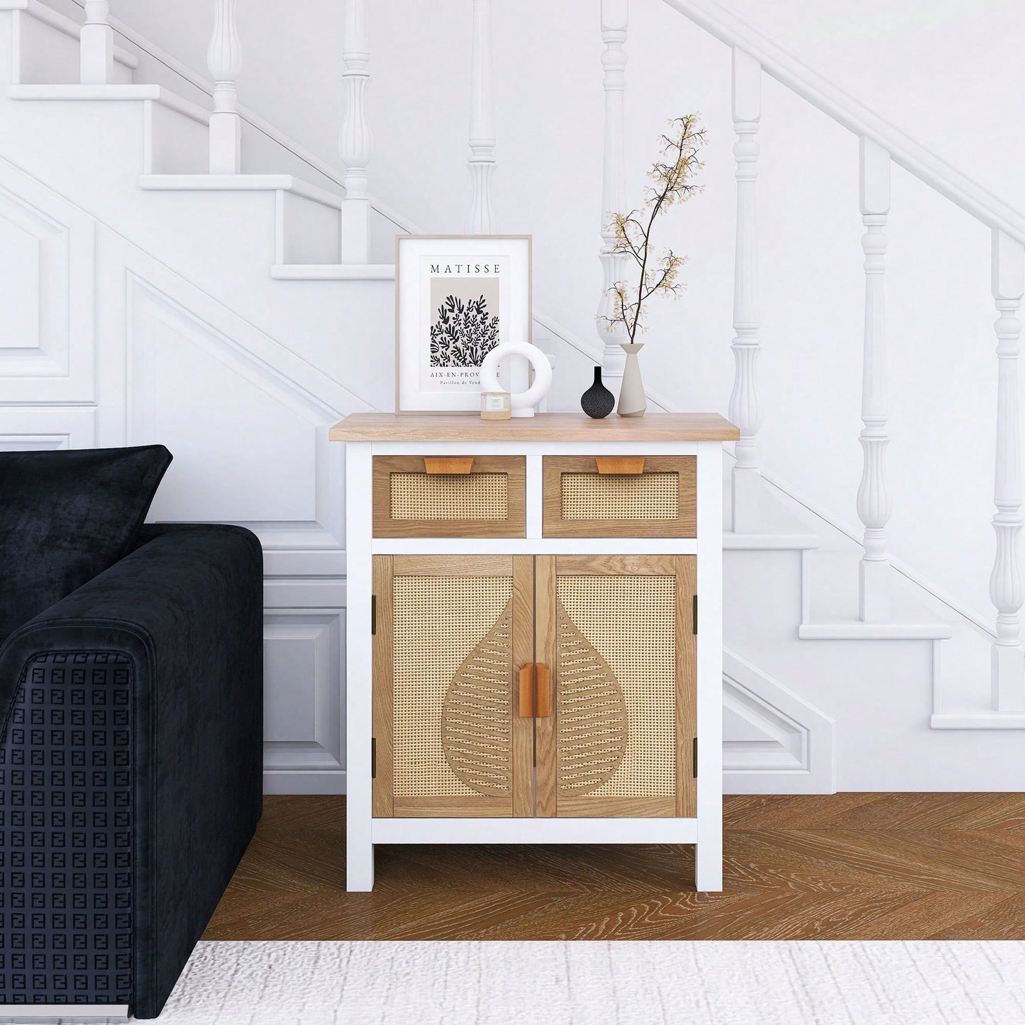 Hand-Carved Accent Cabinet With 2 Doors And 2 Drawers - Traditional Design With Interior Shelf For Stylish Storage