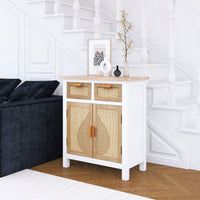 Hand-Carved Accent Cabinet With 2 Doors And 2 Drawers - Traditional Design With Interior Shelf For Stylish Storage