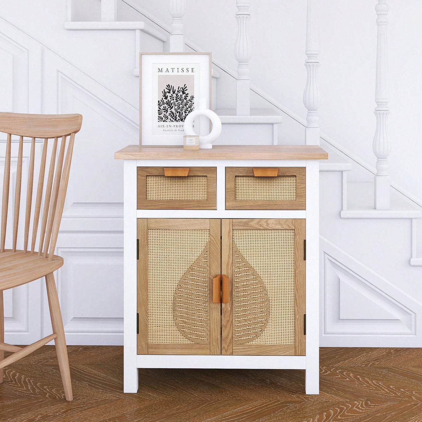 Hand-Carved Accent Cabinet With 2 Doors And 2 Drawers - Traditional Design With Interior Shelf For Stylish Storage