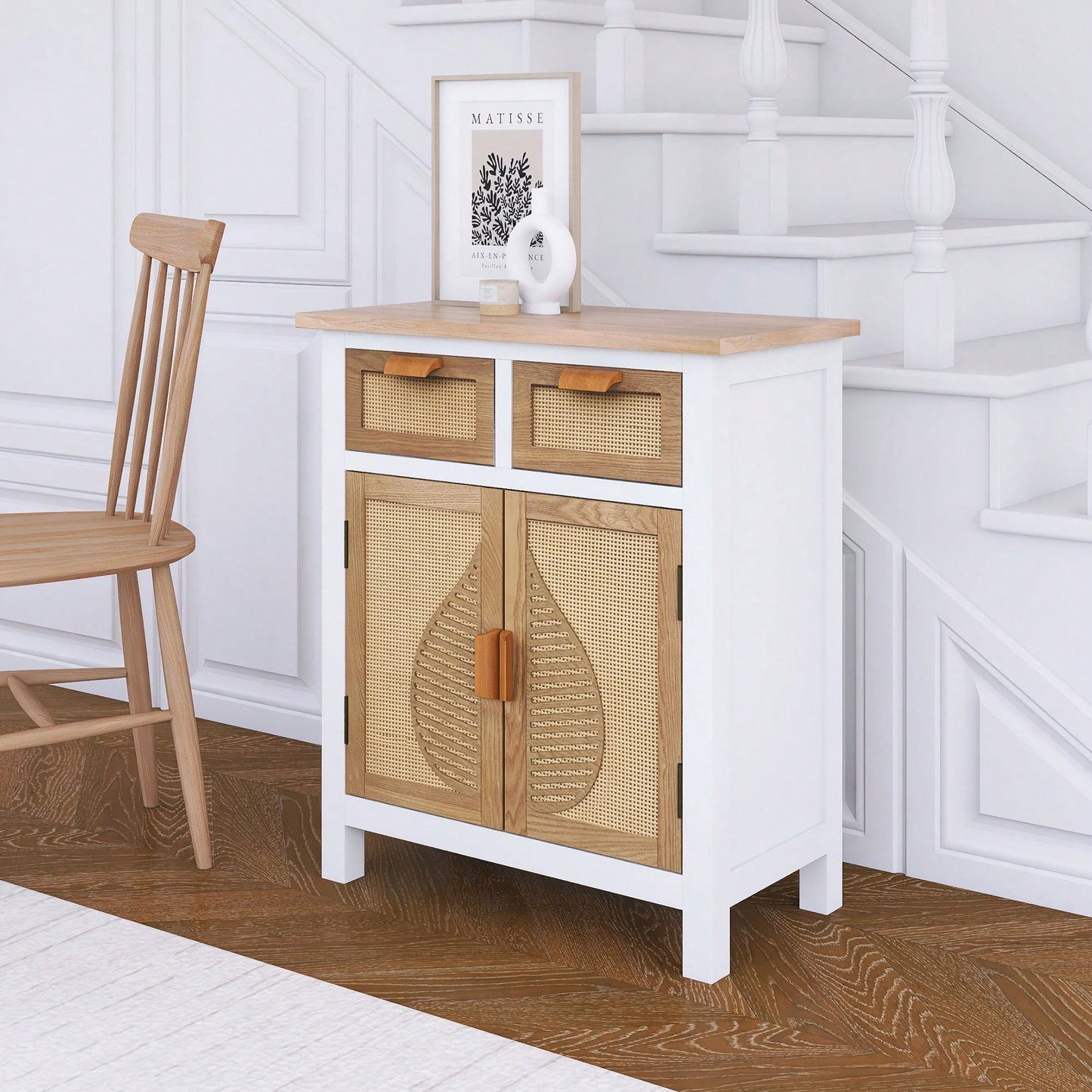 Hand-Carved Accent Cabinet With 2 Doors And 2 Drawers - Traditional Design With Interior Shelf For Stylish Storage