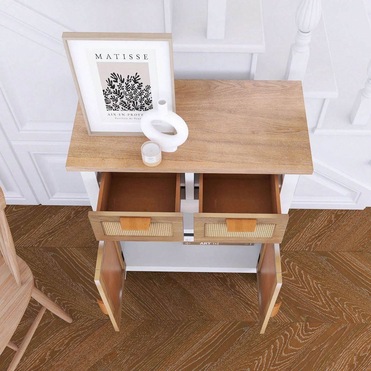 Hand-Carved Accent Cabinet With 2 Doors And 2 Drawers - Traditional Design With Interior Shelf For Stylish Storage