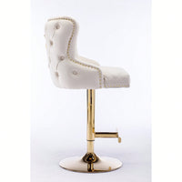 Adjustable Height Velvet Bar Stool With Diamond Lattice Back And Zipper Lion Head Detail