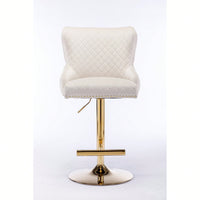 Adjustable Height Velvet Bar Stool With Diamond Lattice Back And Zipper Lion Head Detail