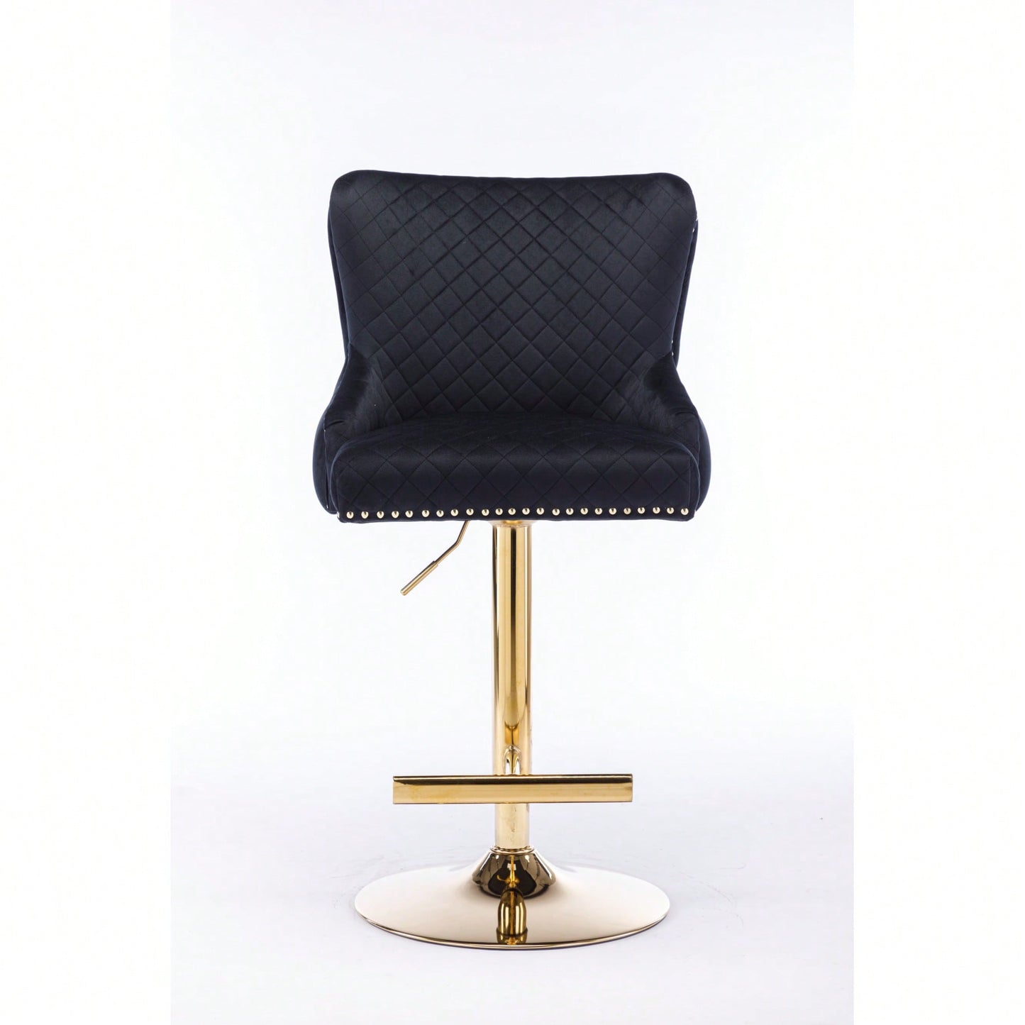 Adjustable Height Velvet Bar Stool With Diamond Lattice Back And Zipper Lion Head Detail