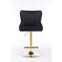 Adjustable Height Velvet Bar Stool With Diamond Lattice Back And Zipper Lion Head Detail