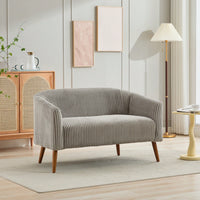 Modern Gray Corduroy Loveseat Sofa With Wooden Walnut Legs For Small Space Office Studio Apartment Bedroom