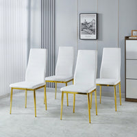 Set Of 4 Elegant Chairs With Golden Legs And White Seats For Dining Room Or Kitchen