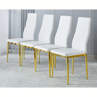 Set Of 4 Elegant Chairs With Golden Legs And White Seats For Dining Room Or Kitchen