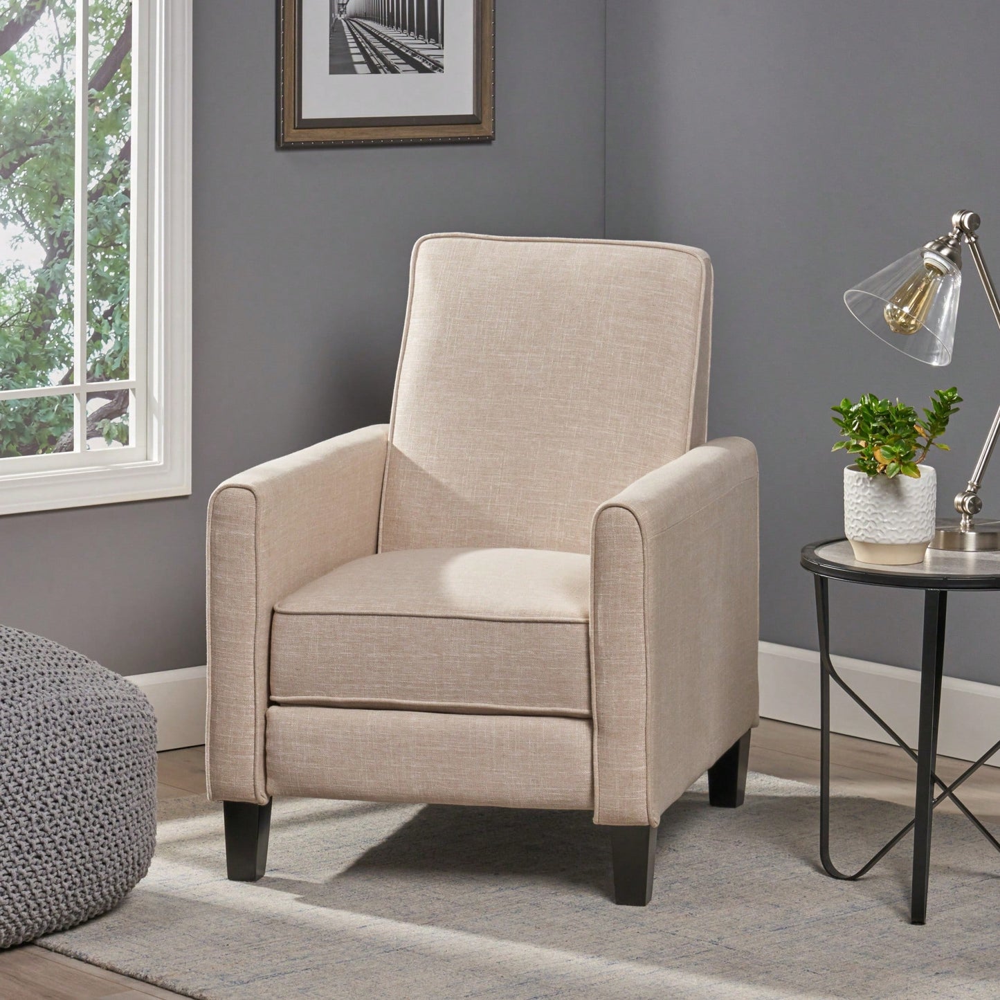 Elegant Light Beige Linen Push Back Chair For Stylish Home Décor