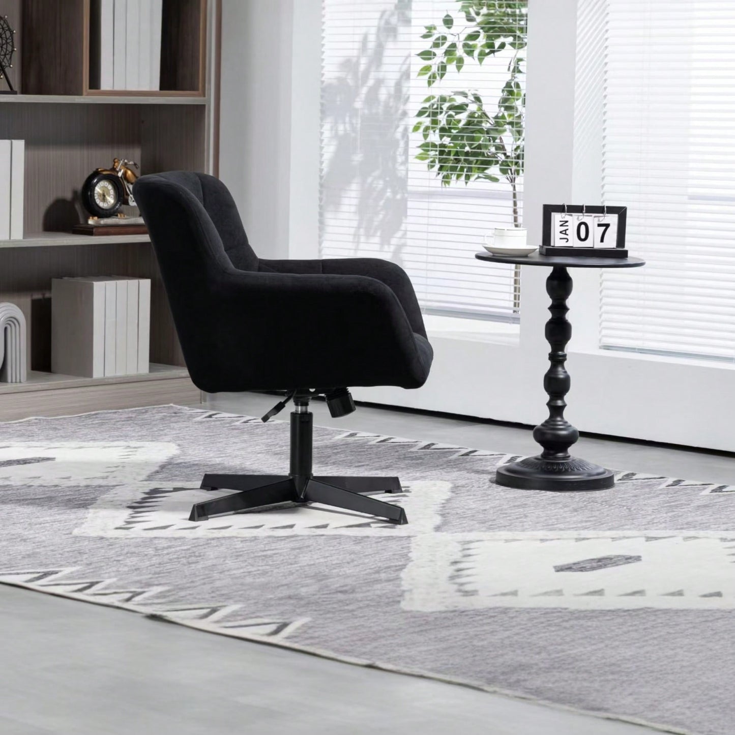 Stylish Velvet Swirl Desk Chair With Metal Legs Upholstered Accent Arm Chair For Home Office Living Room Bedroom Small Spaces Black