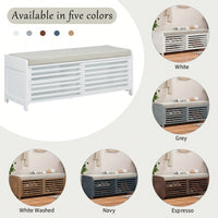 Distressed Shutter Storage Bench With Acacia Veneer For Retro Charm In Living Room And Entryway White