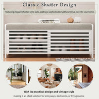 Distressed Shutter Storage Bench With Acacia Veneer For Retro Charm In Living Room And Entryway White