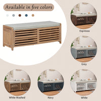 Distressed Shutter Storage Bench With Acacia Veneer For Retro Charm In Living Room And Entryway White