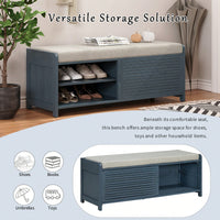 Distressed Shutter Storage Bench With Acacia Veneer For Retro Charm In Living Room And Entryway White