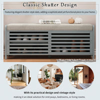 Distressed Shutter Storage Bench With Acacia Veneer For Retro Charm In Living Room And Entryway White