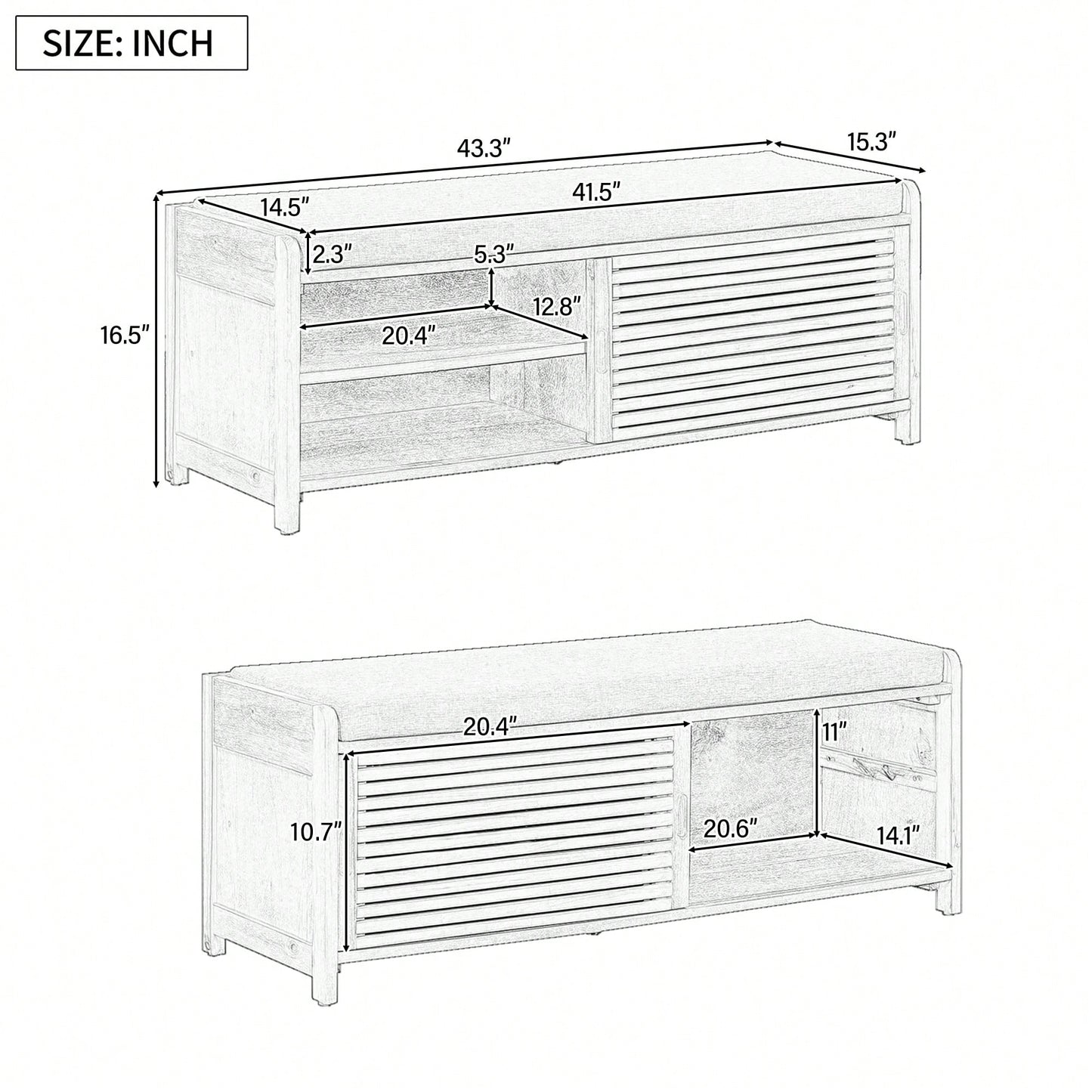 Distressed Shutter Storage Bench With Acacia Veneer For Retro Charm In Living Room And Entryway White