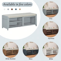 Distressed Shutter Storage Bench With Acacia Veneer For Retro Charm In Living Room And Entryway White