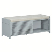 Distressed Shutter Storage Bench With Acacia Veneer For Retro Charm In Living Room And Entryway White