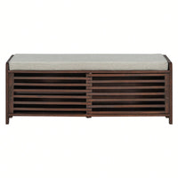 Distressed Shutter Storage Bench With Acacia Veneer For Retro Charm In Living Room And Entryway White