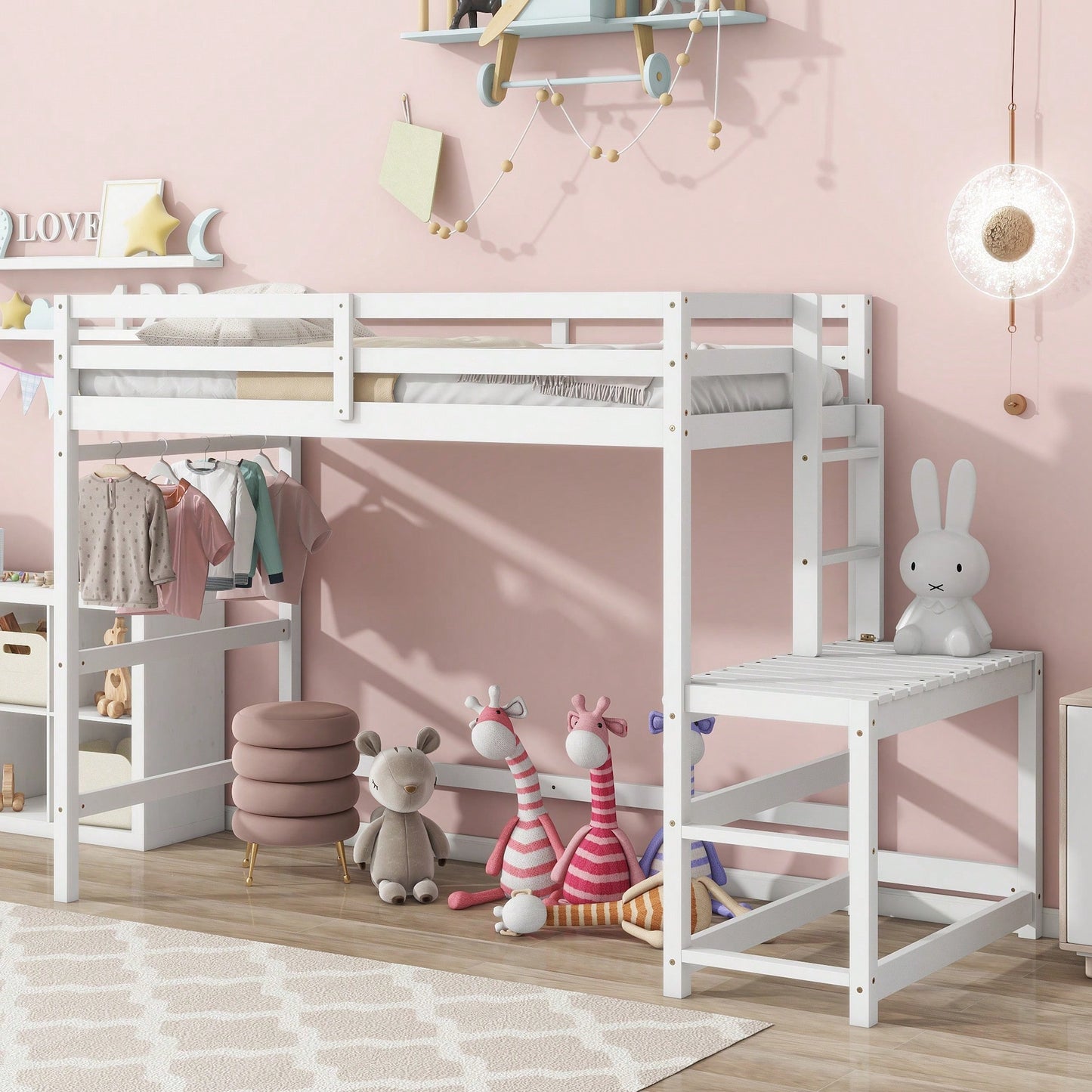 Twin High Loft Bed With Ladder And Guardrails In Grey Finish