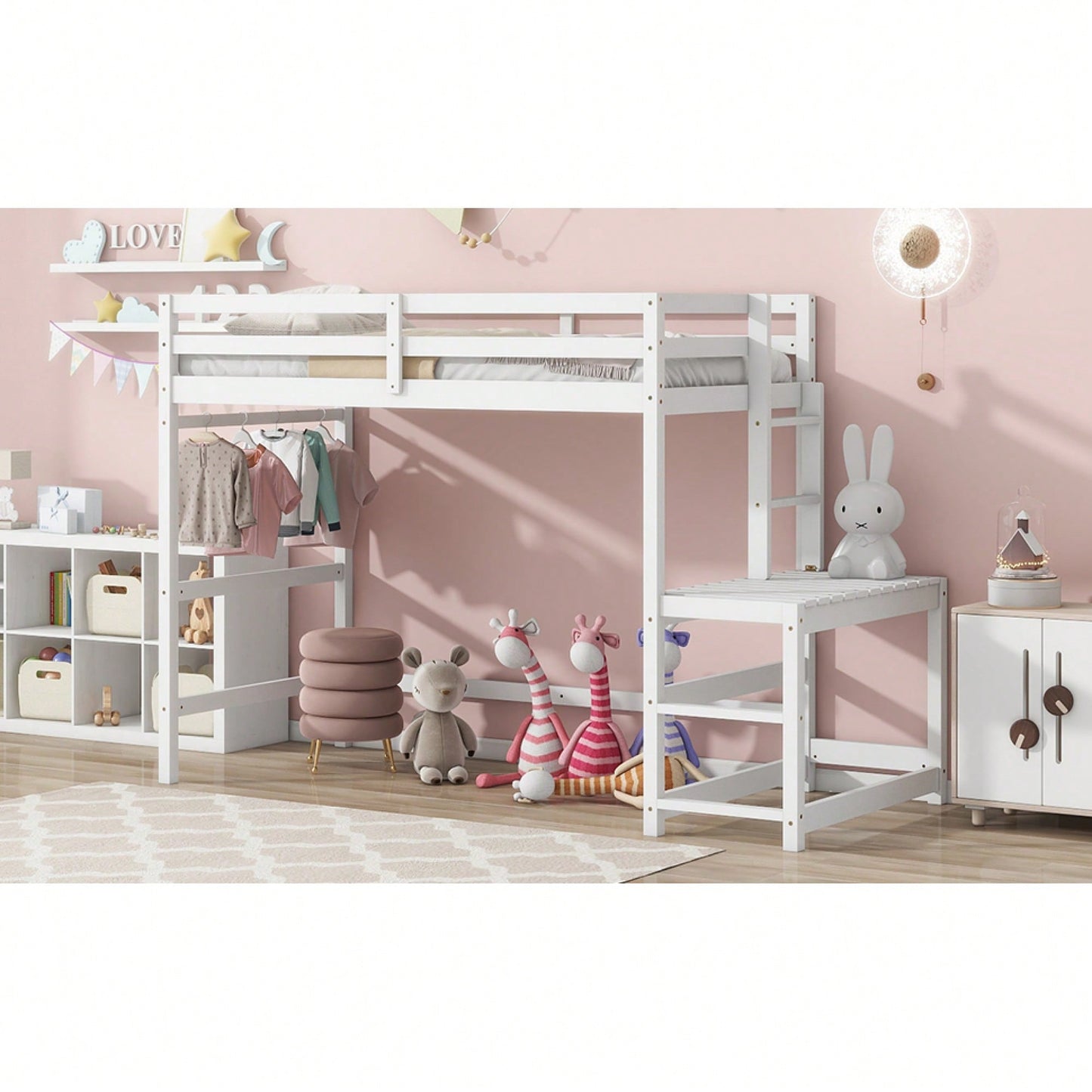 Twin High Loft Bed With Ladder And Guardrails In Grey Finish