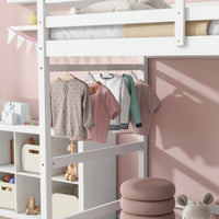 Twin High Loft Bed With Ladder And Guardrails In Grey Finish