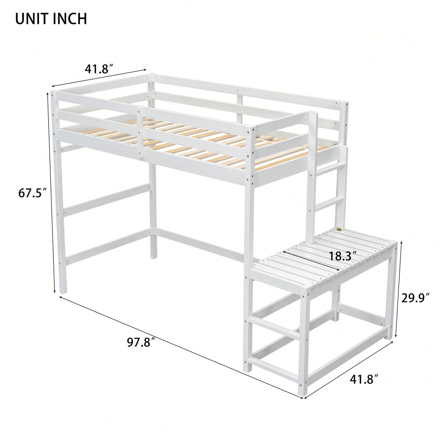 Twin High Loft Bed With Ladder And Guardrails In Grey Finish