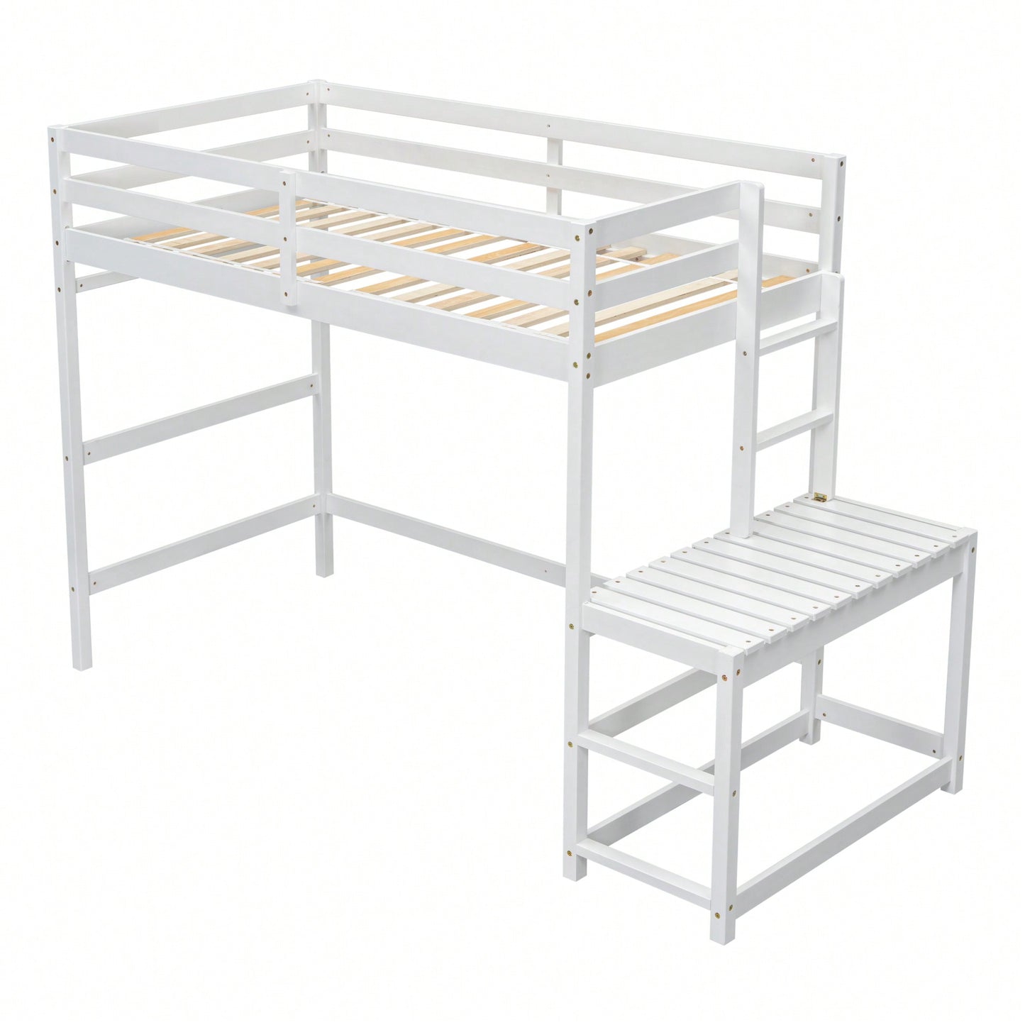 Twin High Loft Bed With Ladder And Guardrails In Grey Finish