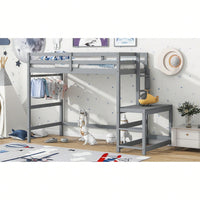 Twin High Loft Bed With Ladder And Guardrails In Grey Finish