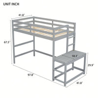 Twin High Loft Bed With Ladder And Guardrails In Grey Finish