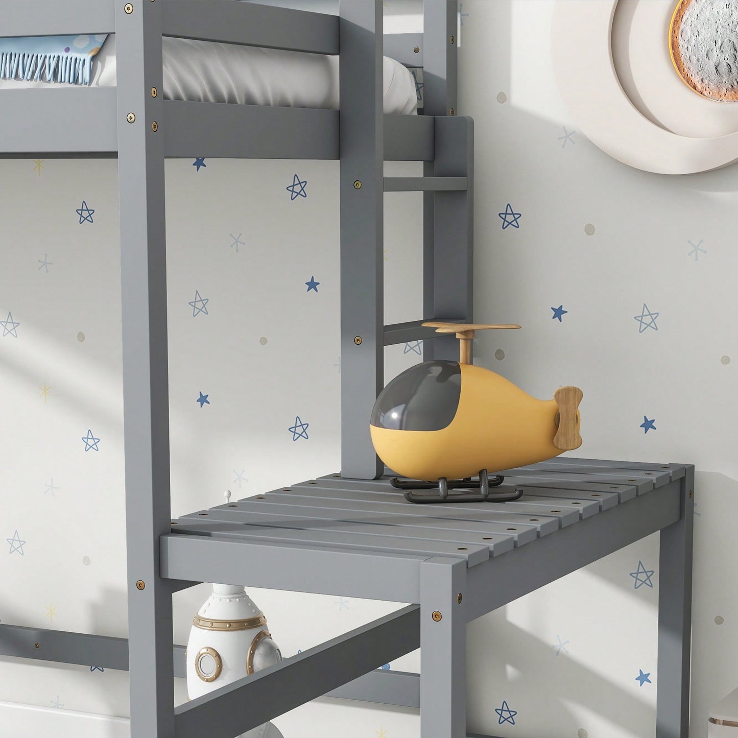 Twin High Loft Bed With Ladder And Guardrails In Grey Finish