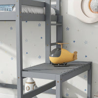 Twin High Loft Bed With Ladder And Guardrails In Grey Finish