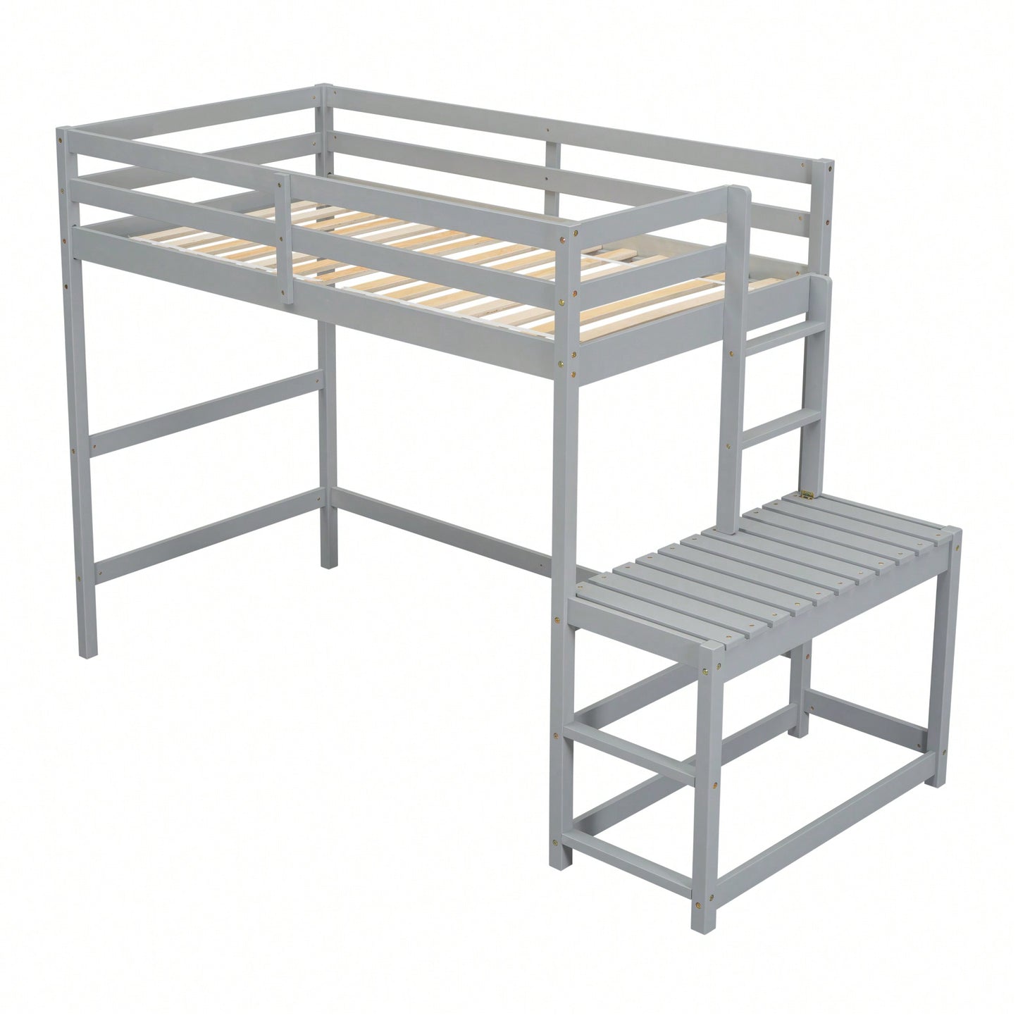 Twin High Loft Bed With Ladder And Guardrails In Grey Finish