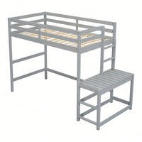 Twin High Loft Bed With Ladder And Guardrails In Grey Finish