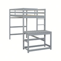 Twin High Loft Bed With Ladder And Guardrails In Grey Finish