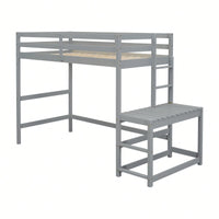 Twin High Loft Bed With Ladder And Guardrails In Grey Finish