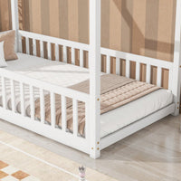 Twin House Bed With Safety Guardrails And Slats In Grey Finish