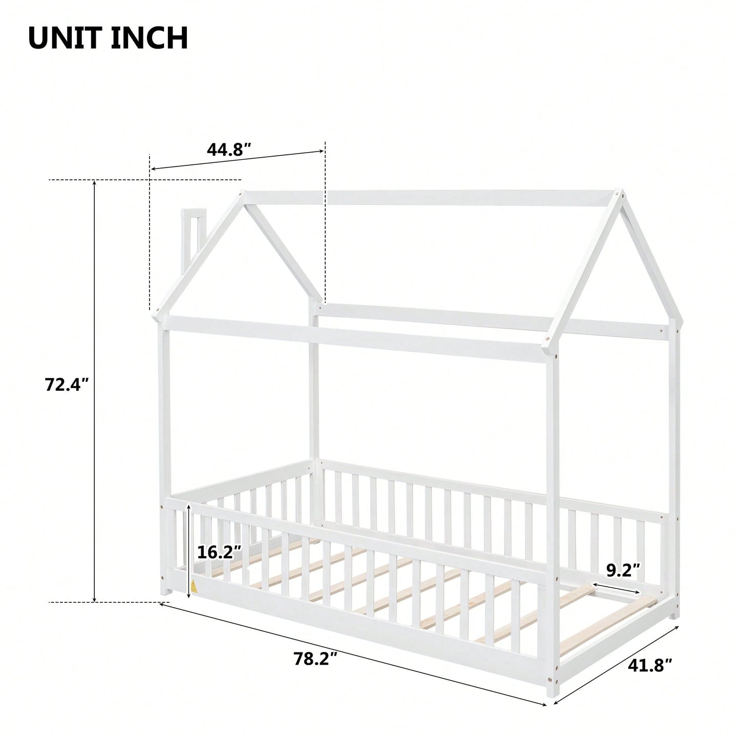 Twin House Bed With Safety Guardrails And Slats In Grey Finish