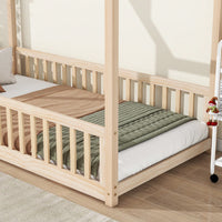 Twin House Bed With Safety Guardrails And Slats In Grey Finish