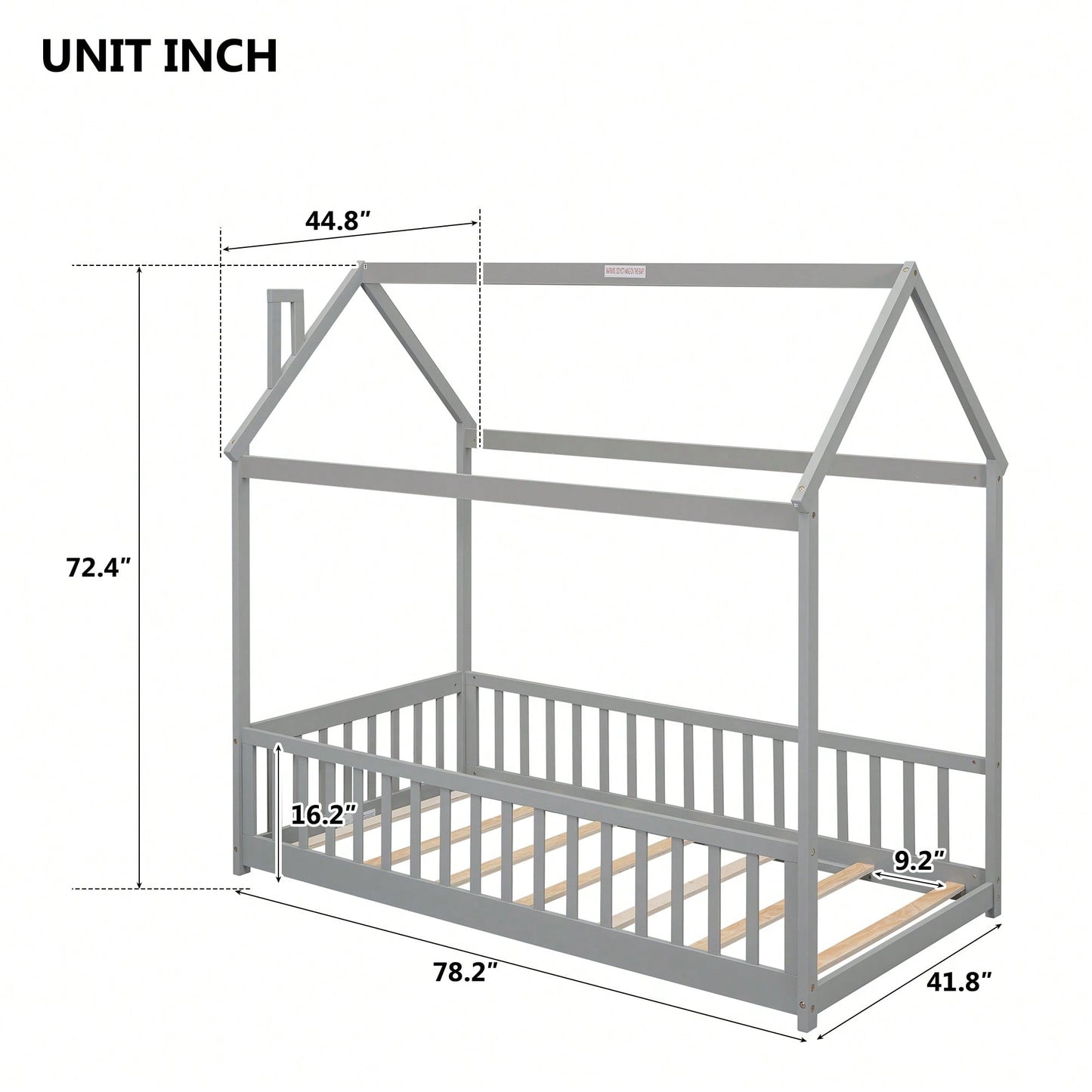 Twin House Bed With Safety Guardrails And Slats In Grey Finish