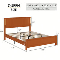 Queen Platform Bed Frame With Wood Headboard Footboard Charging Station LED Lights 12 Slats Support No Box Spring Needed Antique White