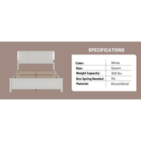 Queen Platform Bed Frame With Wood Headboard Footboard Charging Station LED Lights 12 Slats Support No Box Spring Needed Antique White