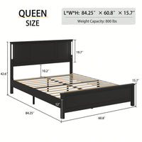 Queen Platform Bed Frame With Wood Headboard Footboard Charging Station LED Lights 12 Slats Support No Box Spring Needed Antique White